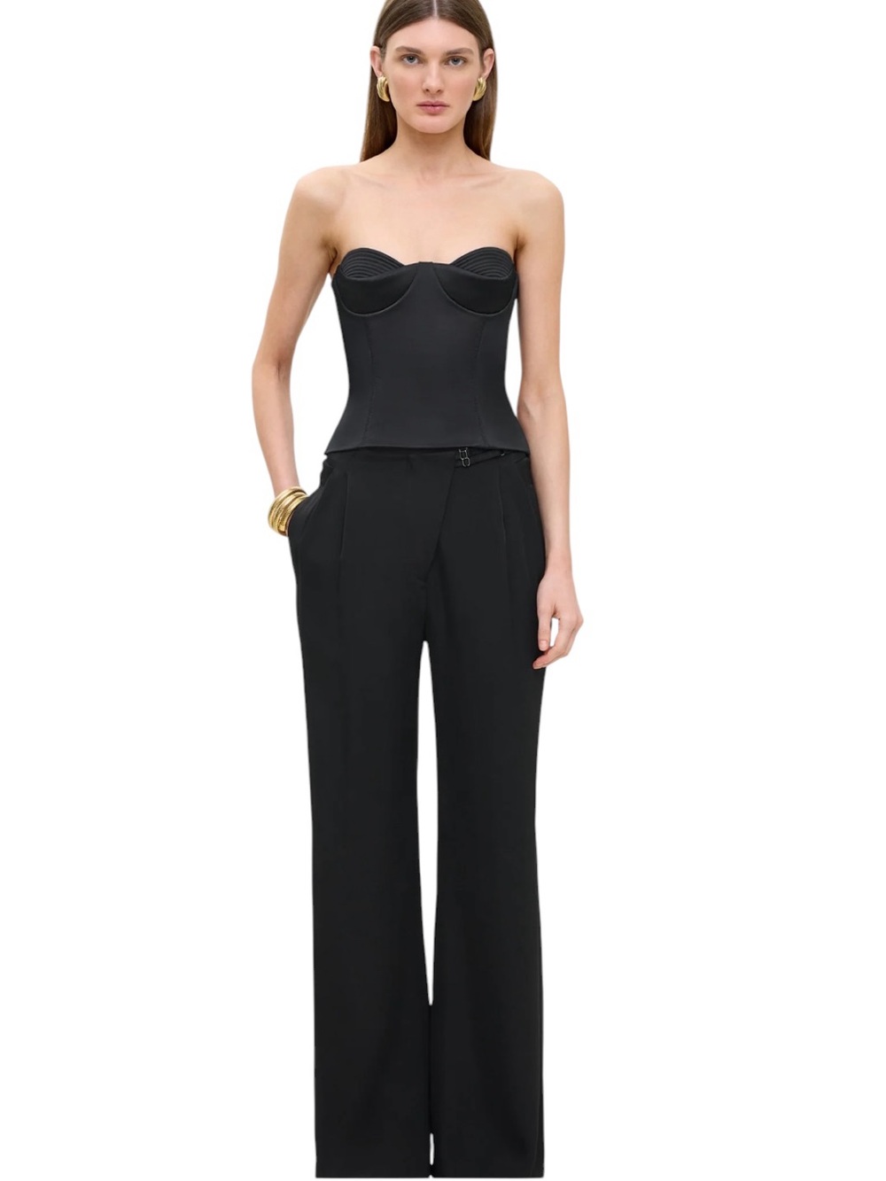 Anna October Noemie Black Wide-Leg High Rise Pants Trousers Decored Waist M